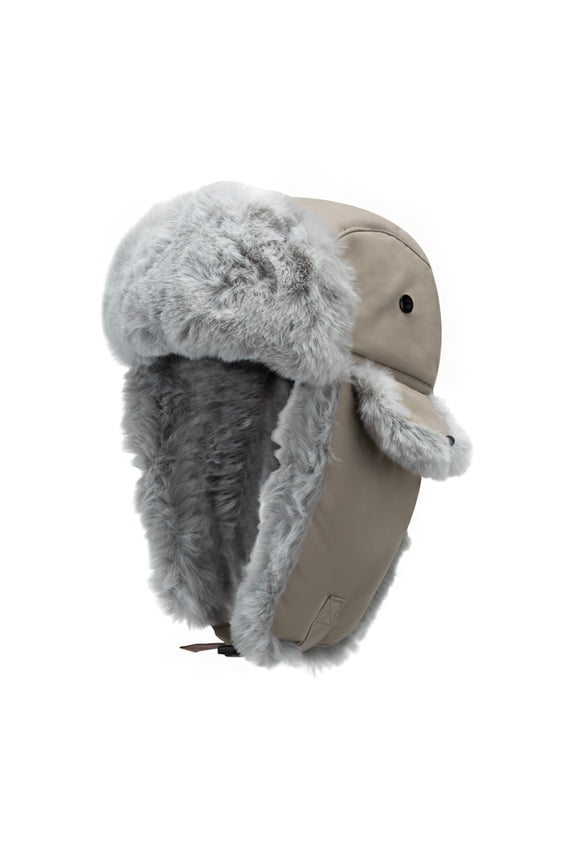 Winter Hats Windproof Faux Fur Trapper Hat with Earflaps Warm Hat for Men Women-Grey