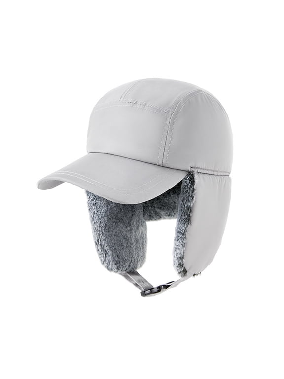 Winter Hats with Earflaps Trapper Hat Warm Hat Windproof Faux Fur Fully Lined-Light Grey