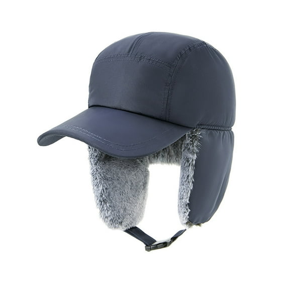 TOPTIE Winter Hats with Earflaps Trapper Hat Warm Hat Windproof Faux Fur Fully Lined-Navy