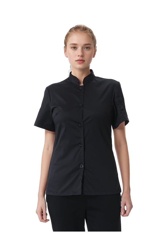 Women's Button Chef Coat Short Sleeve Restaurant Cook Jacket Uniform Shirt