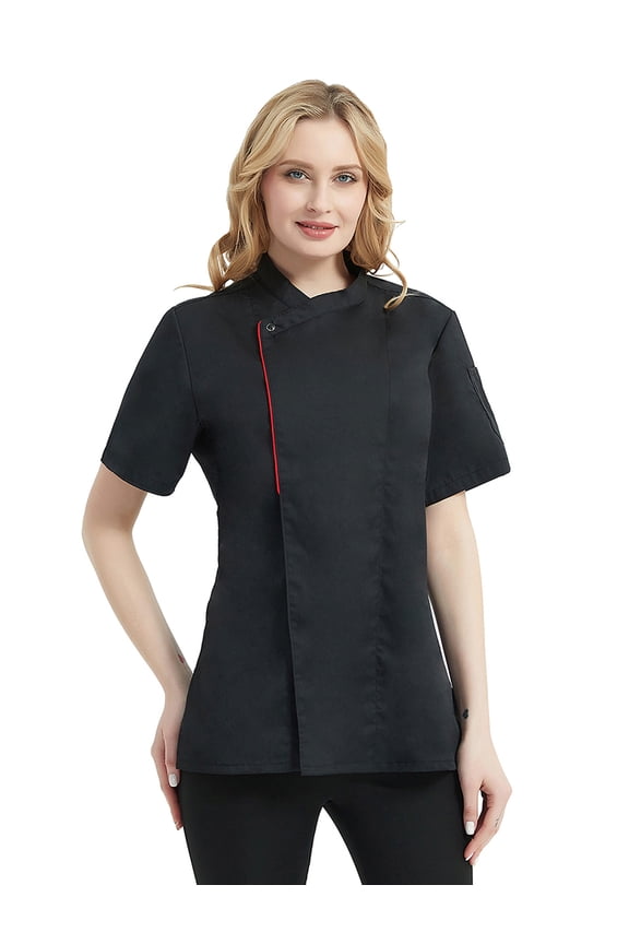 Women's Chef Coat With Contrast Piping Short Sleeve Chef Jacket