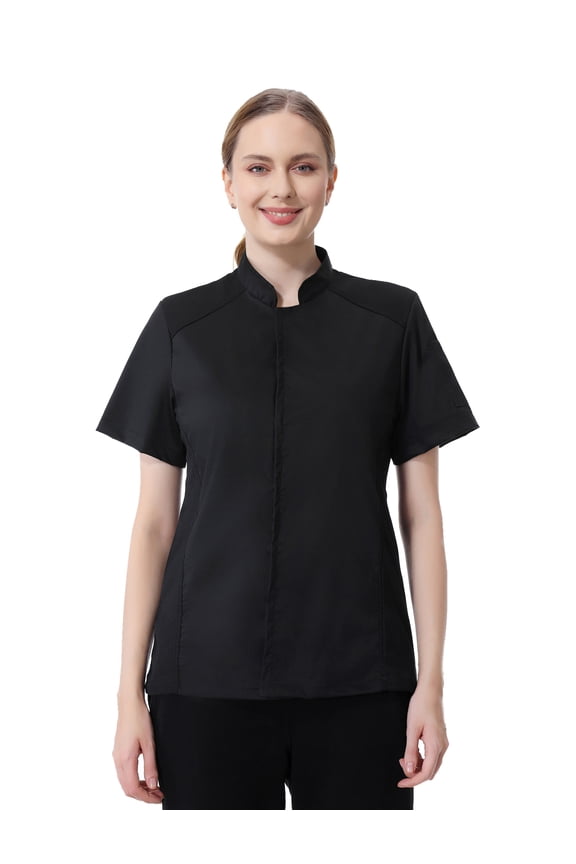 Women's Essential Snap Chef Coat Restaurant Cook Jacket Uniform Shirt