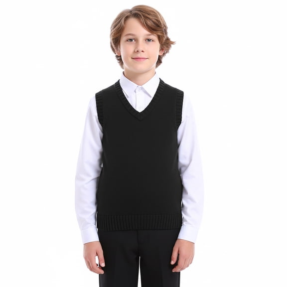 TOPTIE Youth Unisex V-Neck Sweater Vest-Black-L