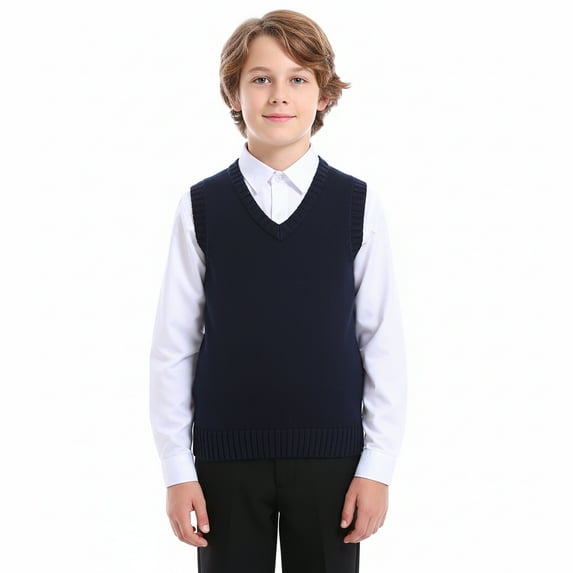TOPTIE Youth Unisex V-Neck Sweater Vest-Navy-M