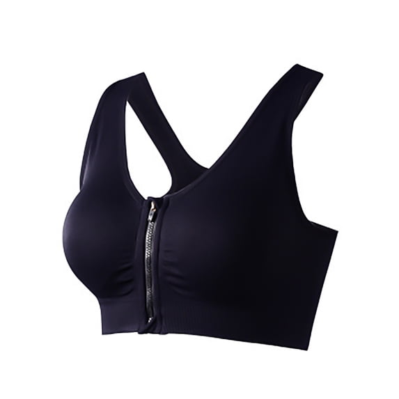 TOPTIE Zipper Front Closure Sports Bra, Racerback Seamless Workout bra Gym Sportswear (Black)