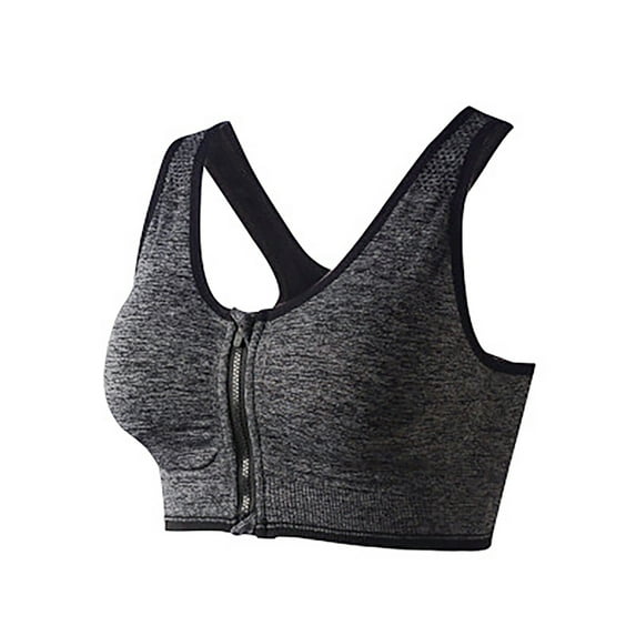 TOPTIE Zipper Front Closure Sports Bra, Racerback Seamless Workout bra Gym Sportswear (Grey)