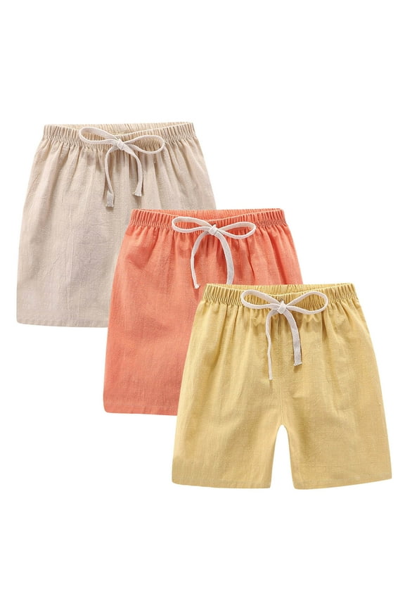 3 Pack Girls Shorts Toddler Baby Boys' Linen Shorts Kids Casual Shorts Pull-On Shorts Soft Girls Boys Shorts for Summer 3T