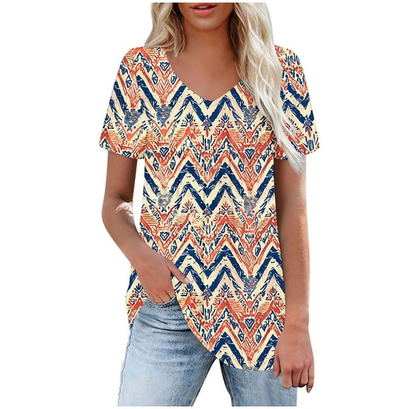 TOPUUTP Women Summer Tops Pleated Short Sleeve Hide Belly Tops V Neck Boho Shirts Soft Casual Empire Waist Blouses Yellow XXL