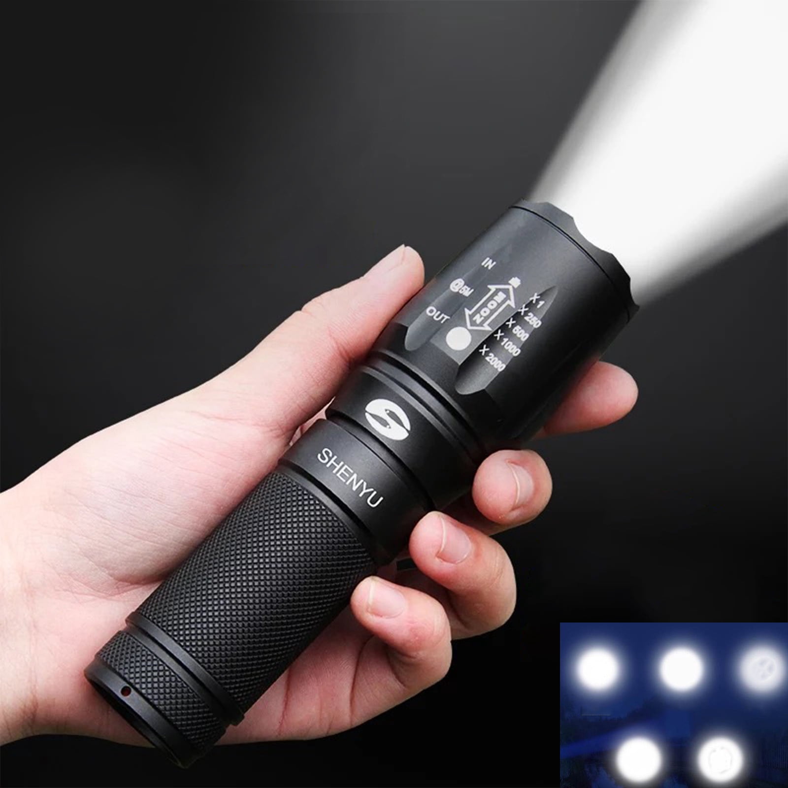 TOPUUTP HighLumen LED Flashlight Five Gears, Telescopic Focusing