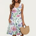 thumbnail image 1 of TOPUUTP Summer Dresses for Women Clearance Under $10 Loose Crew Neck A-Line Spring Casual Swimsuit Coverup Trendy Beach Flowy Pockets Sleeveless Tank Floral Print Dress Light Blue XXL, 1 of 5