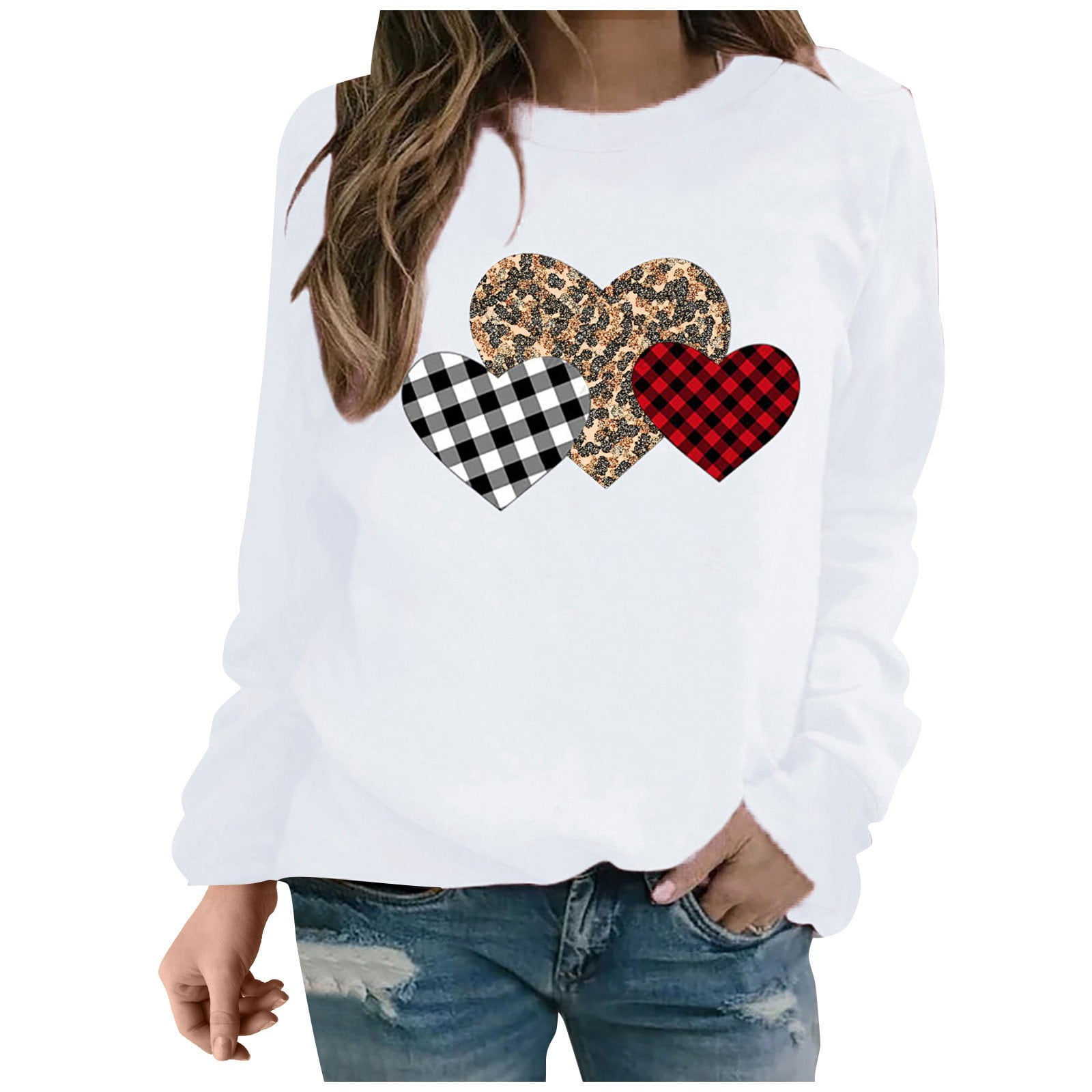Leopard Heart Drop Shoulder Long Sleeve Sweatshirt main image 0