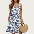 thumbnail image 1 of TOPUUTP Women Dresses Summer Clearance Under $10 Sleeveless A-Line Floral Print Loose Crew Neck Summer Casual Sundress Tank Swimsuit Coverup Flowy Pockets Party Beach Dress Navy L, 1 of 5