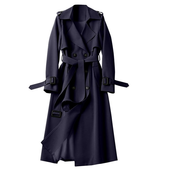 TOPUUTP Women's Double Breasted Long Trench Coat Belted Notch Lapel Overcoat Windproof Classic Outerwear