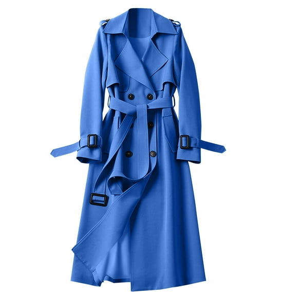 TOPUUTP Women's Double Breasted Long Trench Coat Belted Notch Lapel Overcoat Windproof Classic Outerwear