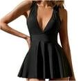 thumbnail image 1 of TOPUUTP Women's V Neck One Piece Swimdress Backless Ruffle Swimsuit Bathing Suit Dress, 1 of 5