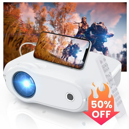 TOPVISION 1080P Mini Projector, 7500Lumens Video Projector,250'' Display Supported, Compatible with HDMI,USB,VGA,TV Stick, PS4, White