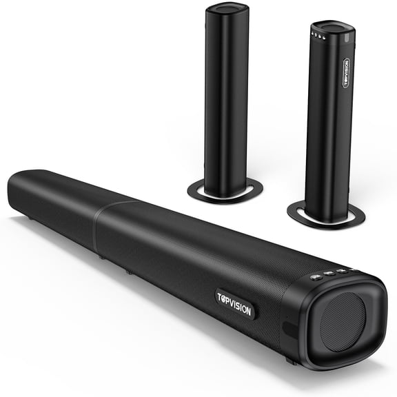 TOPVISION 2.2CH Sound Bar for TV, 100W TV Sound Bar with Bluetooth 5.3/HDMI ARC/Optical/AUX/USB, 3 Equalizer Modes, Bass Effect, 2 in 1 Detachable Soundbar for TV/PC/Gaming/Projectors