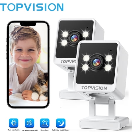 TOPVISION 2K Indoor Security Camera Wireless WiFi, Home Security Camera With Color Night Vision, 4 Spotlight, 2-Way Audio, Motion Detection, Smart Surveillance Camera - 2 Pack