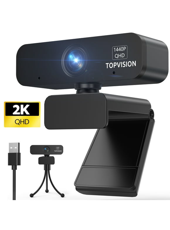 TOPVISION 2K QHD Webcam with Microphone and Stand, Plug and Play Streaming Computer Camera Web Cam, PC Desktop Laptop USB Camera for Video Calling/Zoom/Meeting for Windows, Linux, MacOS
