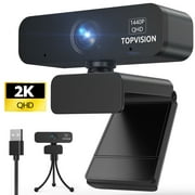 TOPVISION Webcam 2K QHD with Microphone,Plug and Play USB Camera for Windows, Linux, MacOS, Black