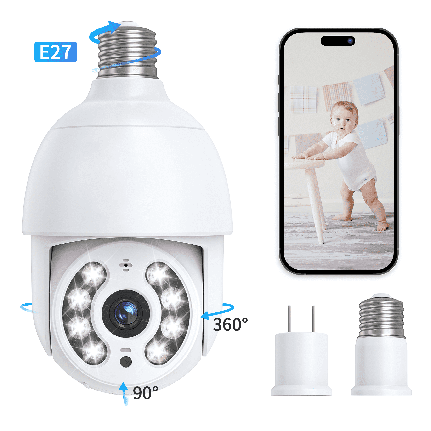 TOPVISION 2K Security Camera, 4 MP Outdoor Surveillance Camera with Bulb Base, Full Color Night Vision, White, 1