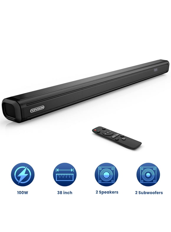 TOPVISION 38" Soundbar 2.2ch Built-in Dual Subwoofers, Bluetooth 3D Surround Sound Bar TV Speaker, HDMI/RCA/Optical/Aux Connection