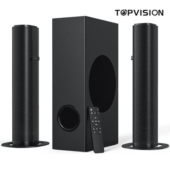 TOPVISION 4.1ch Sound Bar with Subwoofer, 120W Separable Sound Bar for TV, 2-in-1 Detachable Sound Bar with USB/AUX/Coaxial/Optical/HDMI/Bluetooth