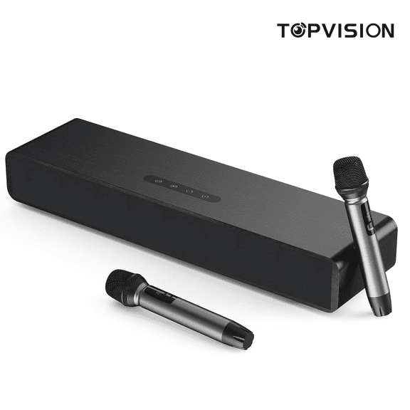 TOPVISION 4.1ch Sound Bar for TV, 150W Soundbar with Subwoofer with 2 Mic, Karaoke Machine with 4 Drivers, Bluetooth/USB/Optical/AUX/HDMI Connectivity