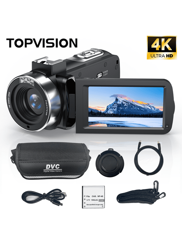 TOPVISION 4K QHD Camcorder,  30FPS, 18X Zoom, 48MP Digital Video Camera with 3.0 IPS Screen, APP WIFI Connection, Video Camera Recorder Supporting 128G Memory Card (Not Included)