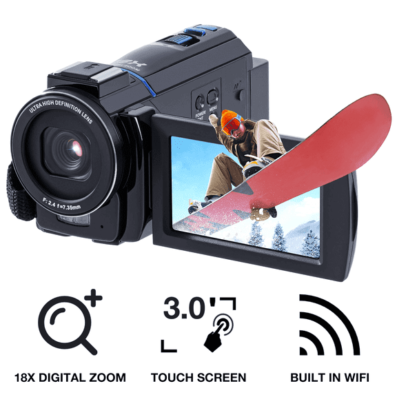 TOPVISION 5K Video Camera Camcorder, 18X Zoom, 64MP,3'' IPS Touch Screen, with 32GB SD Card & Camera Bag