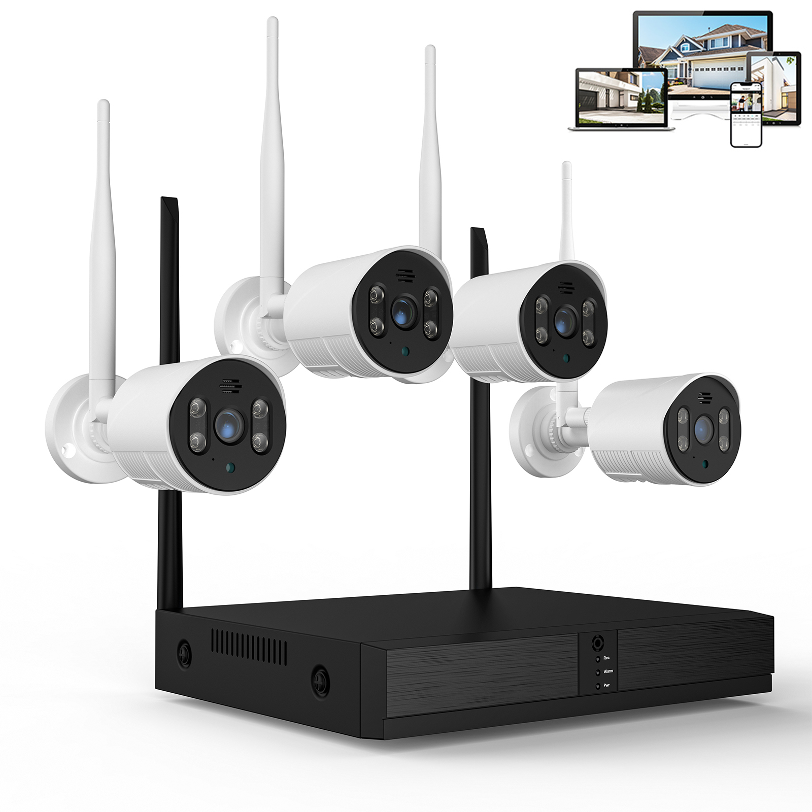 ZOSI 2K 8CH Spotlight Wireless Security Camera System with Two-Way Audio,2K H.265  8CH CCTV NVR,4pcs 3MP WiFi IP Cameras Outdoor,Color Night Vision,Li - 1