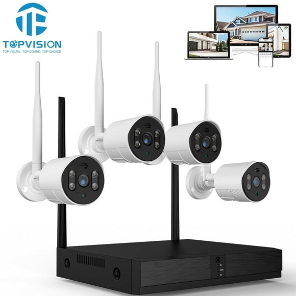 TOPVISION 4Pcs Wireless 1080P 8CH 3MP Surveillance Cameras with Color Night Vision, IP66 Waterproof, Wi-Fi APP Control