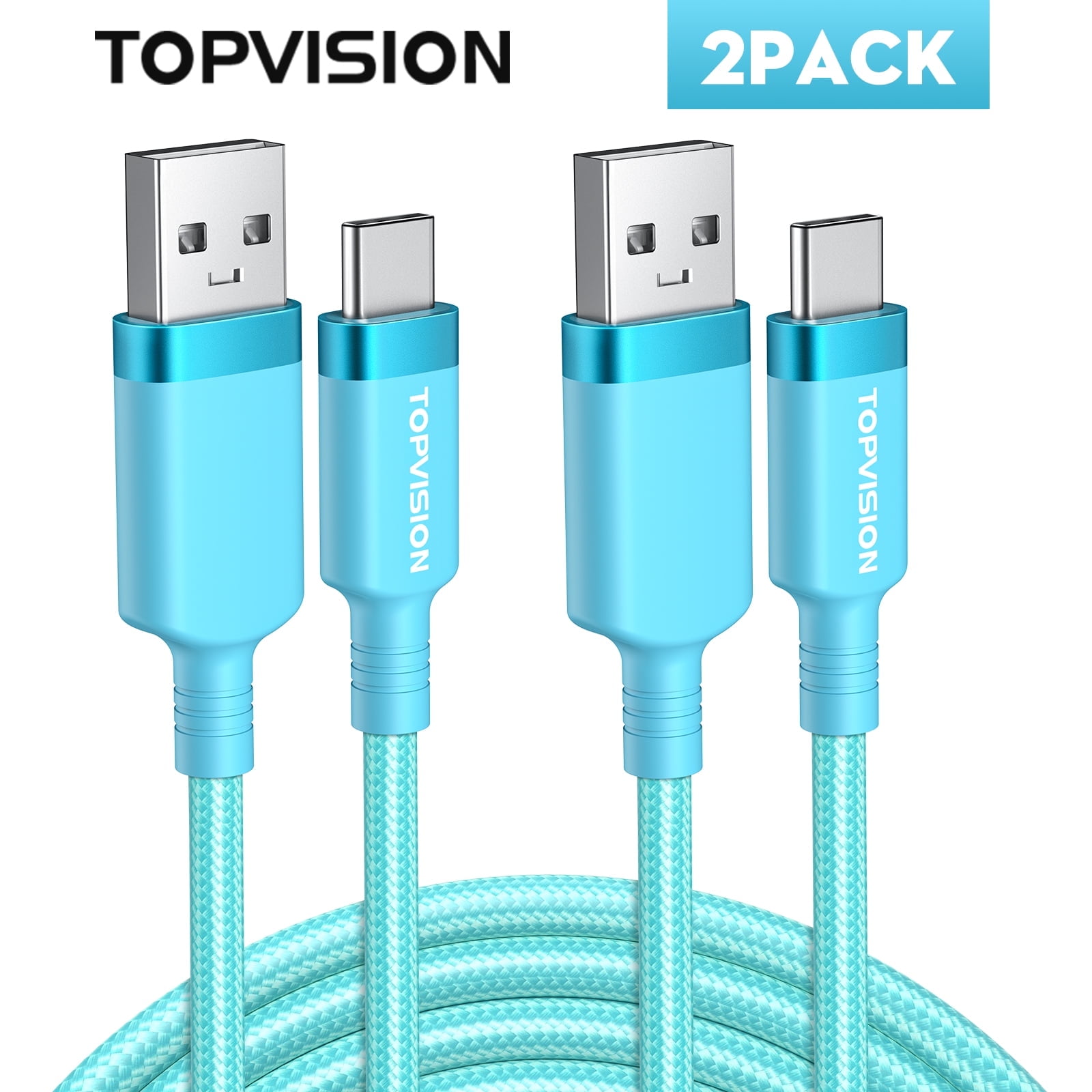TOPVISION USB-C Cable, [2 Cables 6FT] Type C Charger Cord Nylon Braided, 3.1A Type C Fast Charging Cable, Compatible with iPhone15/16 Series, Samsung, Pixel, Moto, Android