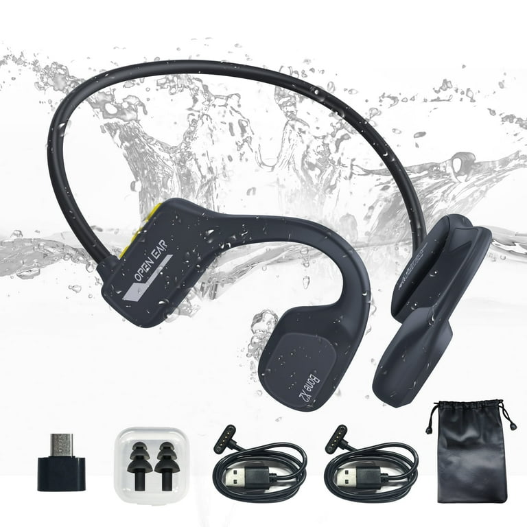 TOPVISION Bone Conduction Swim Headphones Open Ear Wireless Bluetooth Headsets IP68 Headphones with Bluetooth 5.3 and 8GB MP3 Player for Run Hike