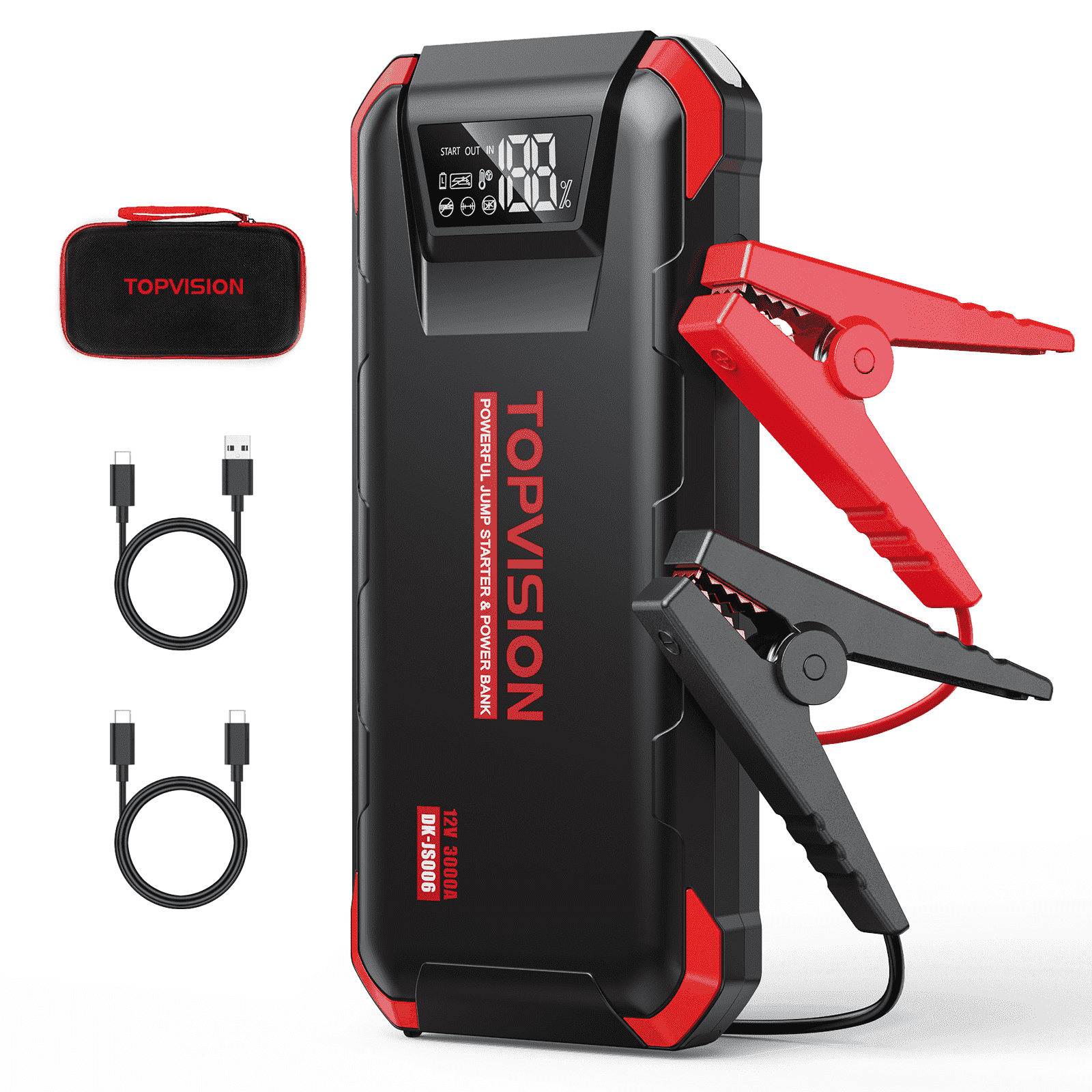 T TOPVISION Car Jump Starter 3000A Peak 24000mAh Battery Jump Starter up to 9.0L Gas or 7.0L Diesel Engine 12V Jump Box with PD65W