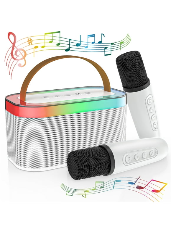 TOPVISION Karaoke Machine for Kids Adults, Portable Bluetooth Speaker with 2 Wireless Microphones & RGB Lights, Singing Machine Karaoke Set Family Home Party