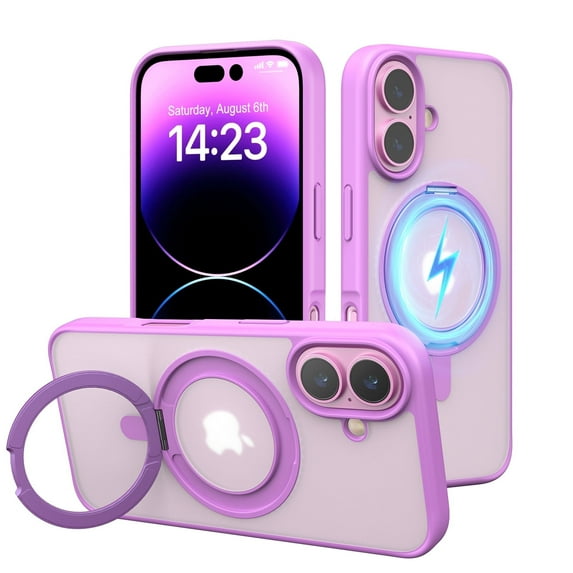 TOPVISION Magnetic Case for iPhone 16, iPhone Case with Ring Stand, Shockproof Anti-Fingerprint Compatible MagSafe (Purple)