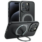 TOPVISION Magnetic Phone Case for iPhone 15 Pro, Kevlar Case with Ring Stand, MagSafe Compatible