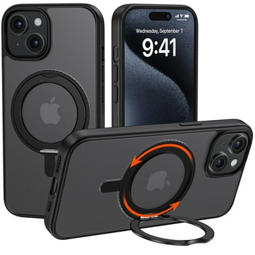 TOPVISION Magnetic Phone Case for iPhone 15,  iPhone Case with Ring Stand MagSafe Compatible - Black