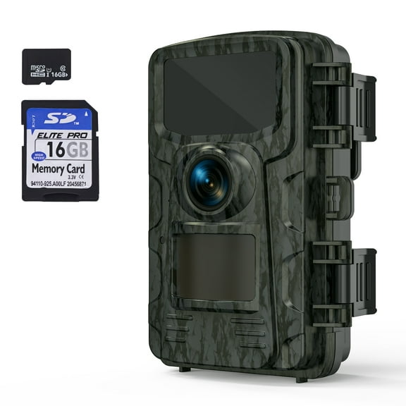 TOPVISION Mini Game Camera, 16MP 1080P HD Trail Camera with Night Vision, Wildlife Waterproof Hunting Camera with 16GB TF Card