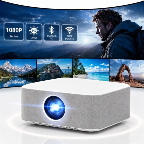 TOPVISION Native 1080P Projector with WiFi and Bluetooth, Outdoor Movie Projector with Support 4k, Auto Keystone Correction, Built-in Speaker, Home Theater Projector for Gaming/Camping/ Bedroom