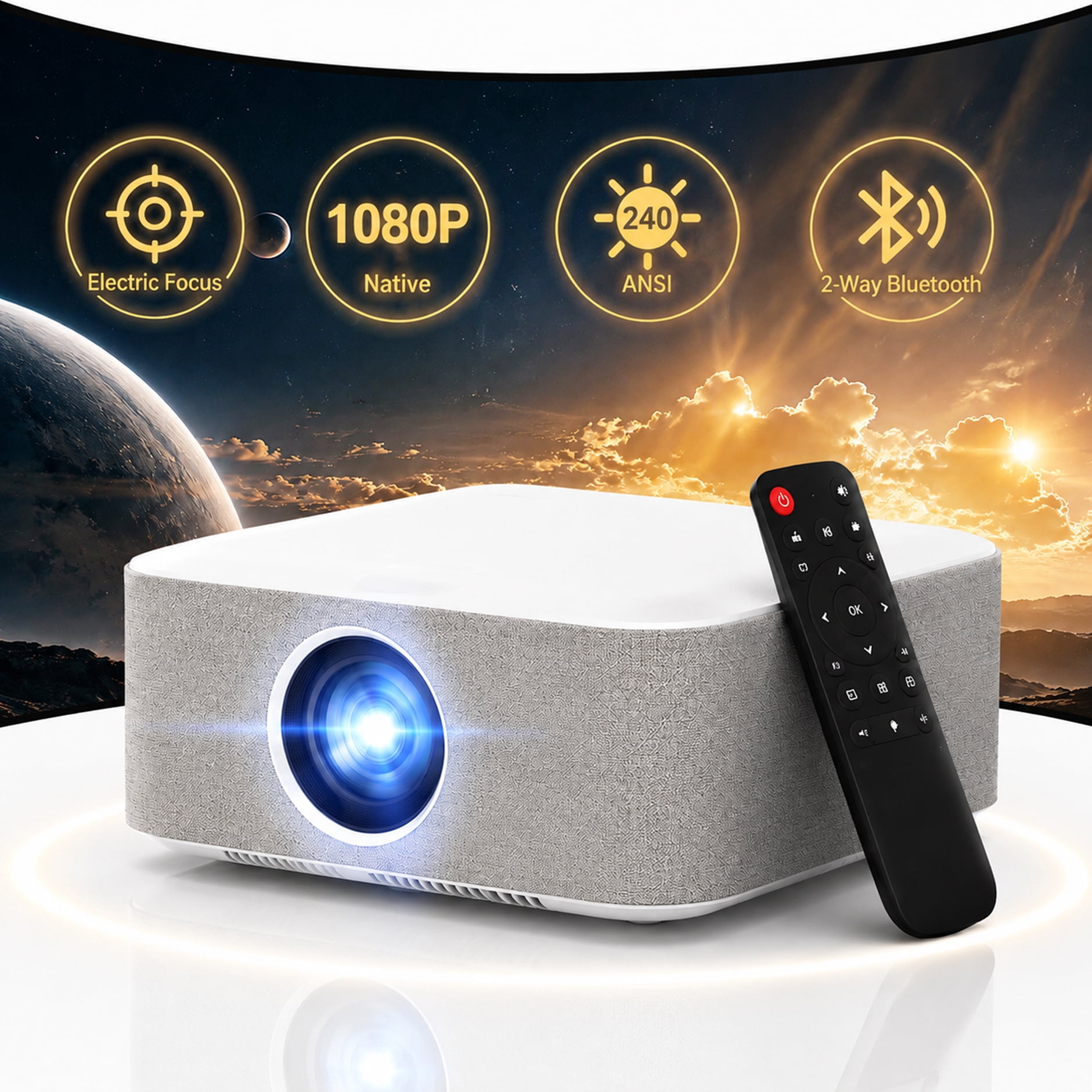 TOPVISION 4K Movie Projector with WiFi and Bluetooth, Native 1080P FHD Mini Projector, Auto Keystone & Electric Focus, Outdoor Projector for Home Theater, Compatible with Phone/Laptop/PS5