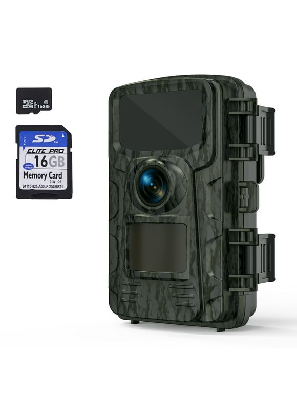TOPVISION Mini Trail Camera 1080P 16MP Hunting Camera - Trigger Speed 0.6s Angle 120° Night Vision，LCD Wildlife Monitoring Trail Cam， IP65 Waterproof，with 16GB TF Card