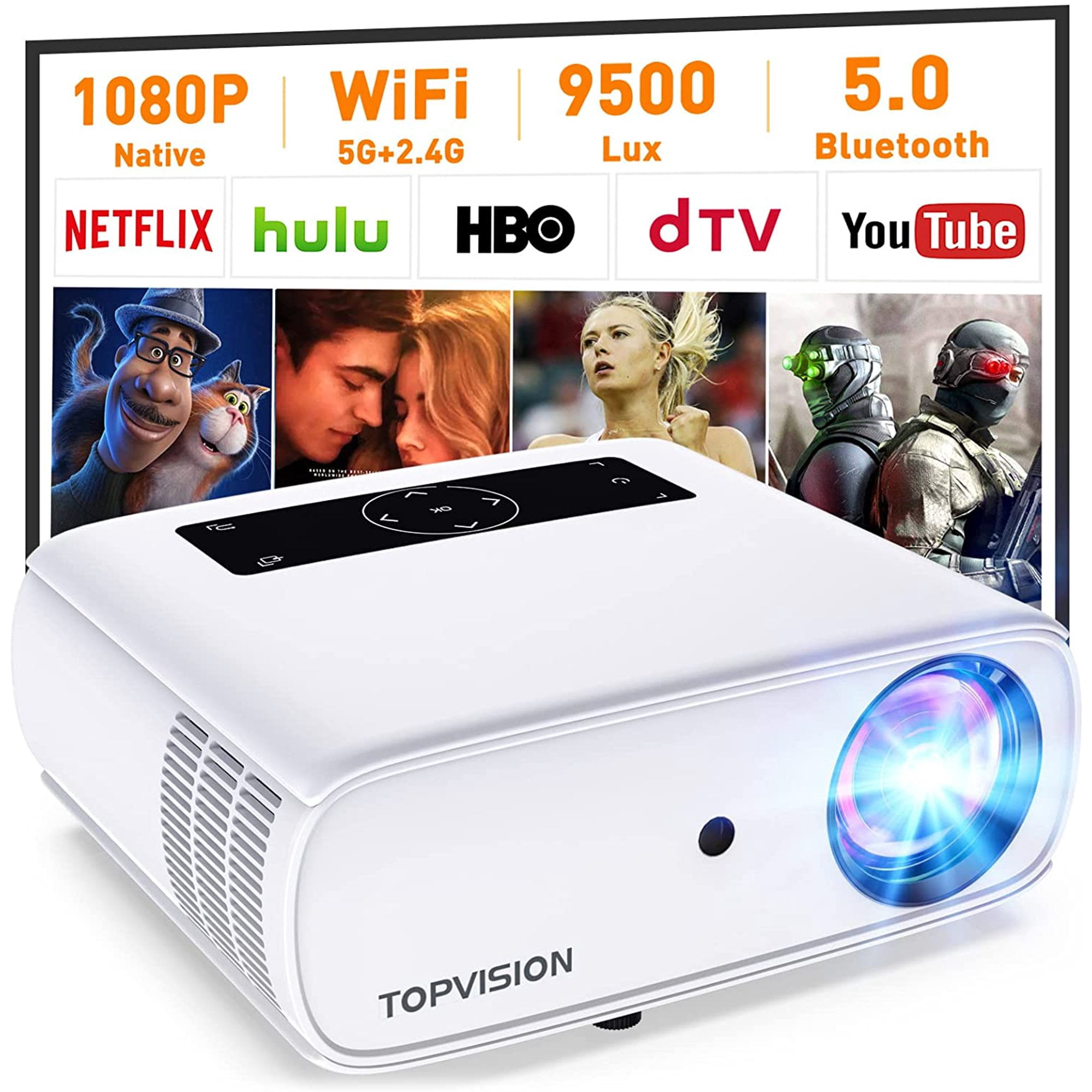 TOPVISION Native 1080P Projector Full HD 9500Lux Movie Projector