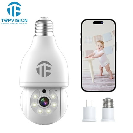 TOPVISION Light Bulbs Security Camera, 2MP 1080P, Color Night Vision, Motion Detection, Outdoor/Indoor All-Weather IP66