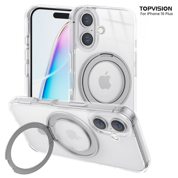 TOPVISION Phone Case for iPhone 16 Plus MagSafe Compatible, Acrylic Clear Case with Magnetic Stand
