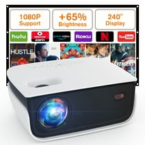 TOPVISION Projector, Mini Projector 720P with 100" Screen, Support 1080P Portable Full HD Home Theater Projector, Compatible with HDMI/VGA/USB/TF/AV