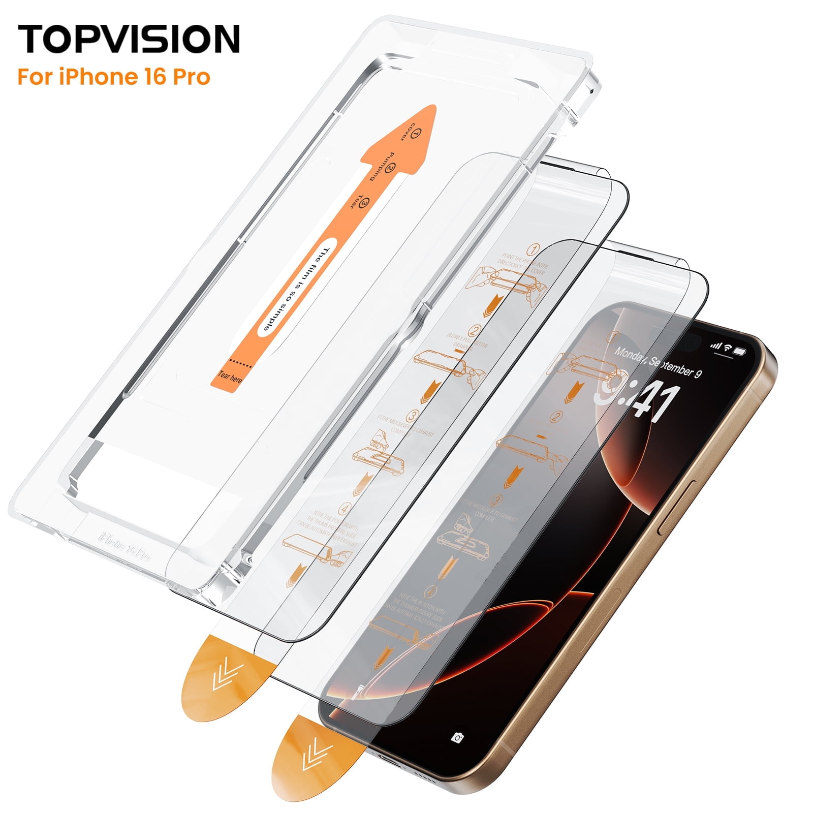 TOPVISION Screen Protector for iPhone 16 Pro Tempered Glass HD Clear Easy Installation (2 Pack)