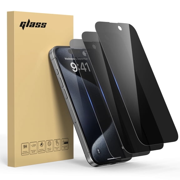 TOPVISION 3-Pack Privacy Screen Protector for iPhone 15/16(6.1″), Anti-Spy Anti-Glare Tempered Glass Film, Case Friendly