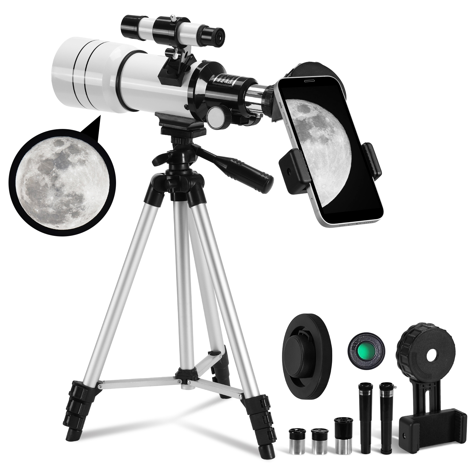 TOPVISION Telescope, 70mm Telescopes for Adults & Kids, 300mm Portable Refractor Telescope (15X-150X) with a Phone Adapter & Adjustable Tripod for Astronomy Beginners, Gift for Kids - image 1 of 10